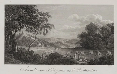 W. JURY (1763-1829), Königstein und Falkenstein, um 1818, Stahlstich Romantik - Bild 1 von 4