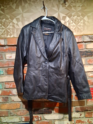 Wilsons Men's Black Leather Blazer Jacket Belted Lined Thinsulate Size L