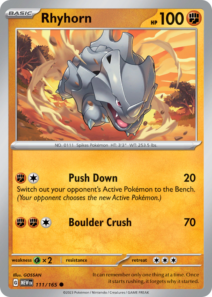 Rhyhorn 111/165 Common 151 Pokemon Reverse Holo NM/M