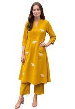 Women's Cotton Blend Floral with Pant Kurta Ethnic Set