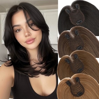 100% Remy Human Hair Extensions Clip in Top Women's Hairpiece Topper 8x11.5CM