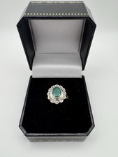 Emerald And Diamond Cluster Ring 9ct Yellow And White Gold.