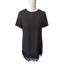 Aqua Little Black Dress Fringe Trim Size S
