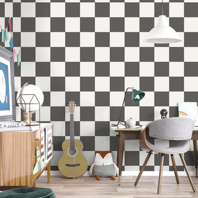 Anthrazit & Weiß Karo Tapete Glatte Flache Oberfläche Funktion Wand Kinderzimmer