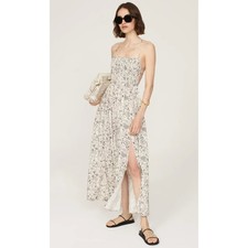 ASTR The Label Stasia Dress Size L Cream Black Floral Maxi Smocked Boho Cottage