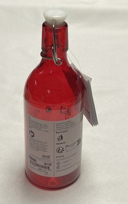 IKEA Vinterfint Glass Bottle with Metal Lock Lid Red 8.5  Tall 605.523.38 New