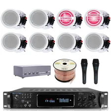Home Stereo System Kit 7.2 CH 1500 W w/8 QTY of 6.5" Ceiling Speakers 300 W Each