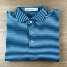 Holderness Bourne Maxwell Polo Shirt Men s M Blue Stripe Golf Performance