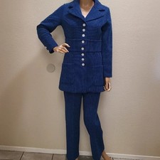 VINTAGE 70s DACRON DOUBLE KNIT "DOUBLE TALK" 2pc SUIT: JACKET  PANTS POLKA DOT