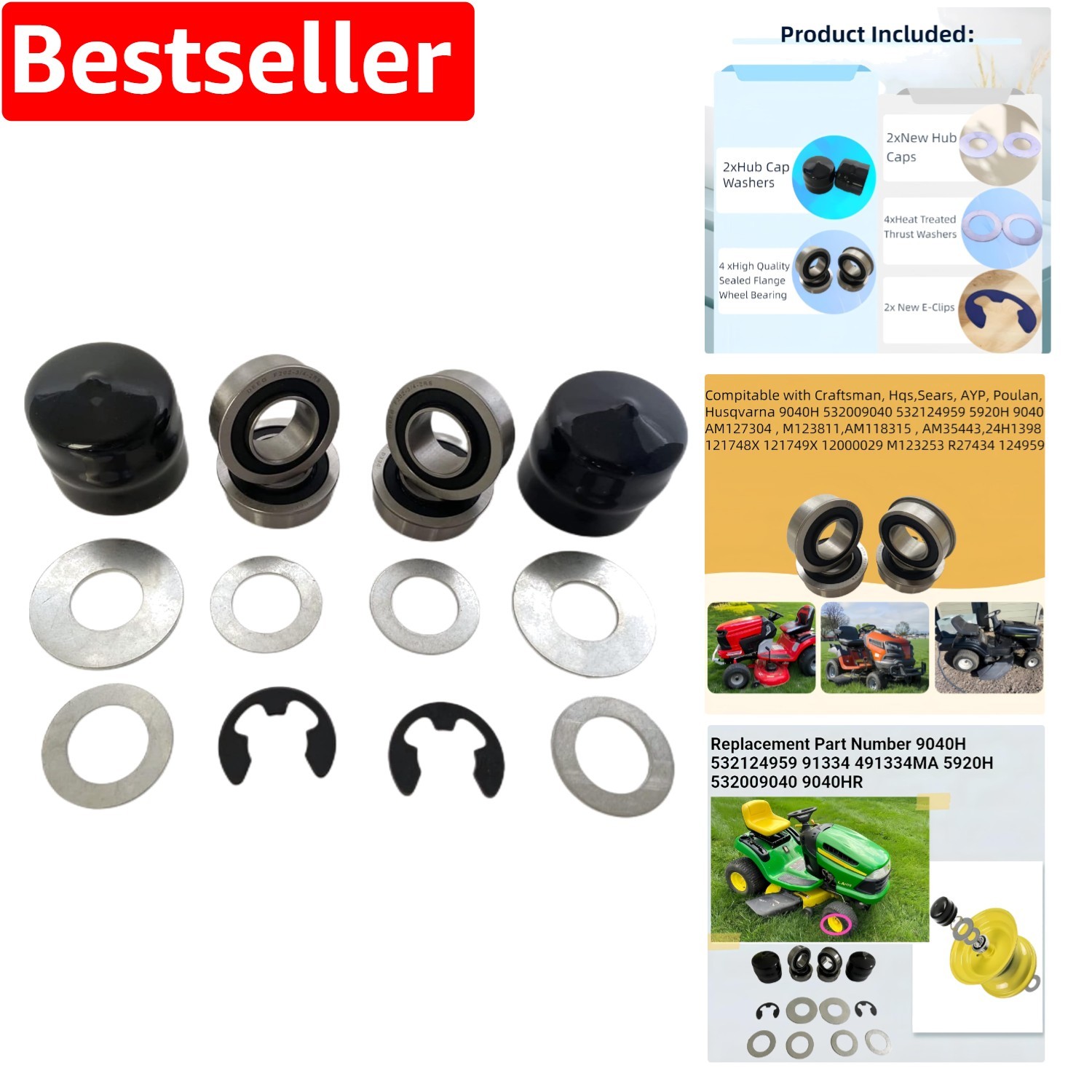 Lightweight Alloy Front Wheel Bearing Conversion for 9040H Lawn Mowers