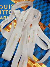 LOUIS VUITTON White Gift Ribbon with Gold Logo, sell by the yard