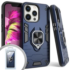 Emax Armor Hybrid Magnet Ring Stand Case For iPhone 13 Pro (6.1") - Blue/Black