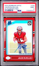 JALEN MCMILLAN PSA 9 POP 1 2024 DONRUSS OPTIC #239 RATED ROOKIE RPS AUTO RED /75