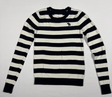Abercrombie  Fitch Kids XL Navy Cream Striped Crewneck Sweater Moose Logo