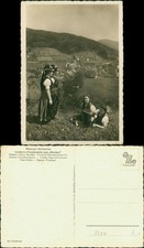 Postcard Glottertal lot at the city women in costume accordion 1952