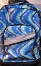 LL Bean Backpack Blue Wave Print School Trave...