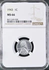 1943 1C  Lincoln Wheat One Cent NGC MS66   8671269-030