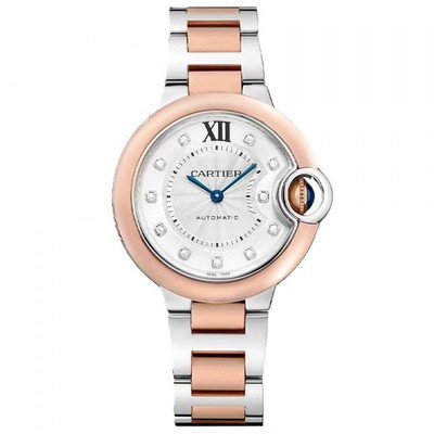 New Cartier Ballon Bleu  SS & 18KRG Automatic 33 mm Silver Watch W3BB0021