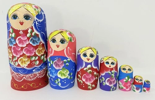 Matryoshka Hand Painted Matte Finish Wood Nesting Doll Set 7 Pc