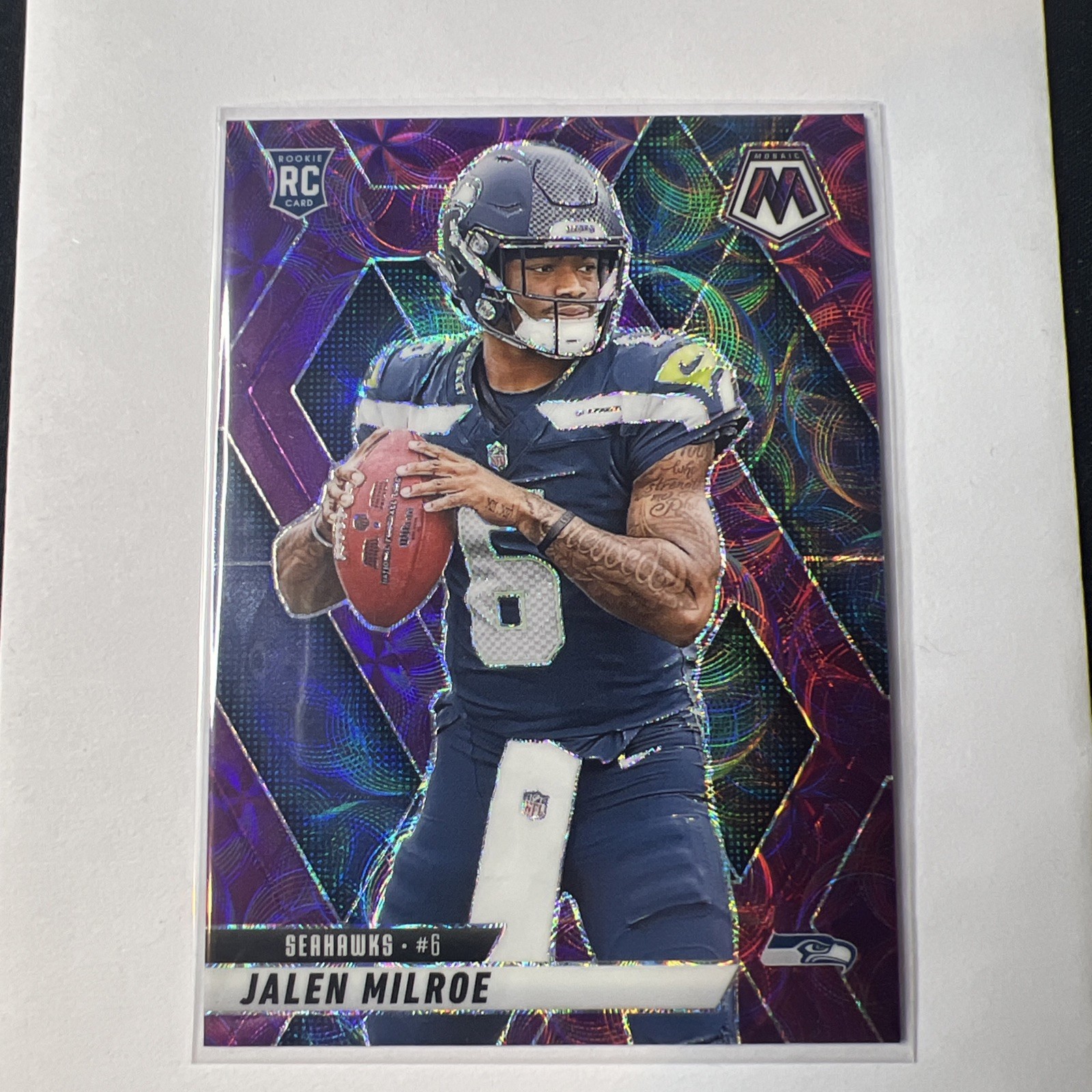 2025 Panini Mosaic Jalen Milroe RC Purple Scope Prizm #322 Seattle Seahawks