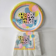 Vtg C A Reed Happy Birthday Plates and Napkins - NEW SEALED - 9in