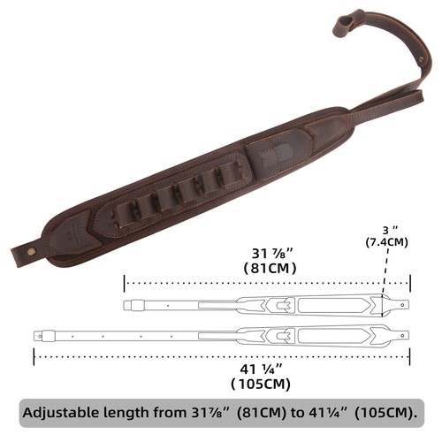 Leather Cowhide Rifle Sling Gun Carry Strap 12GA .308 .22 .357 Ammo Slot Adjust - Picture 57 of 67