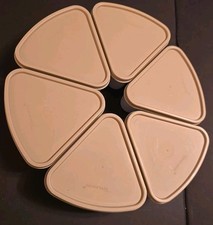 VTG Tupperware Pie Slice Cake Keepers 2 Sets Of 6 12 Beige Lids 1799-15 NOTES