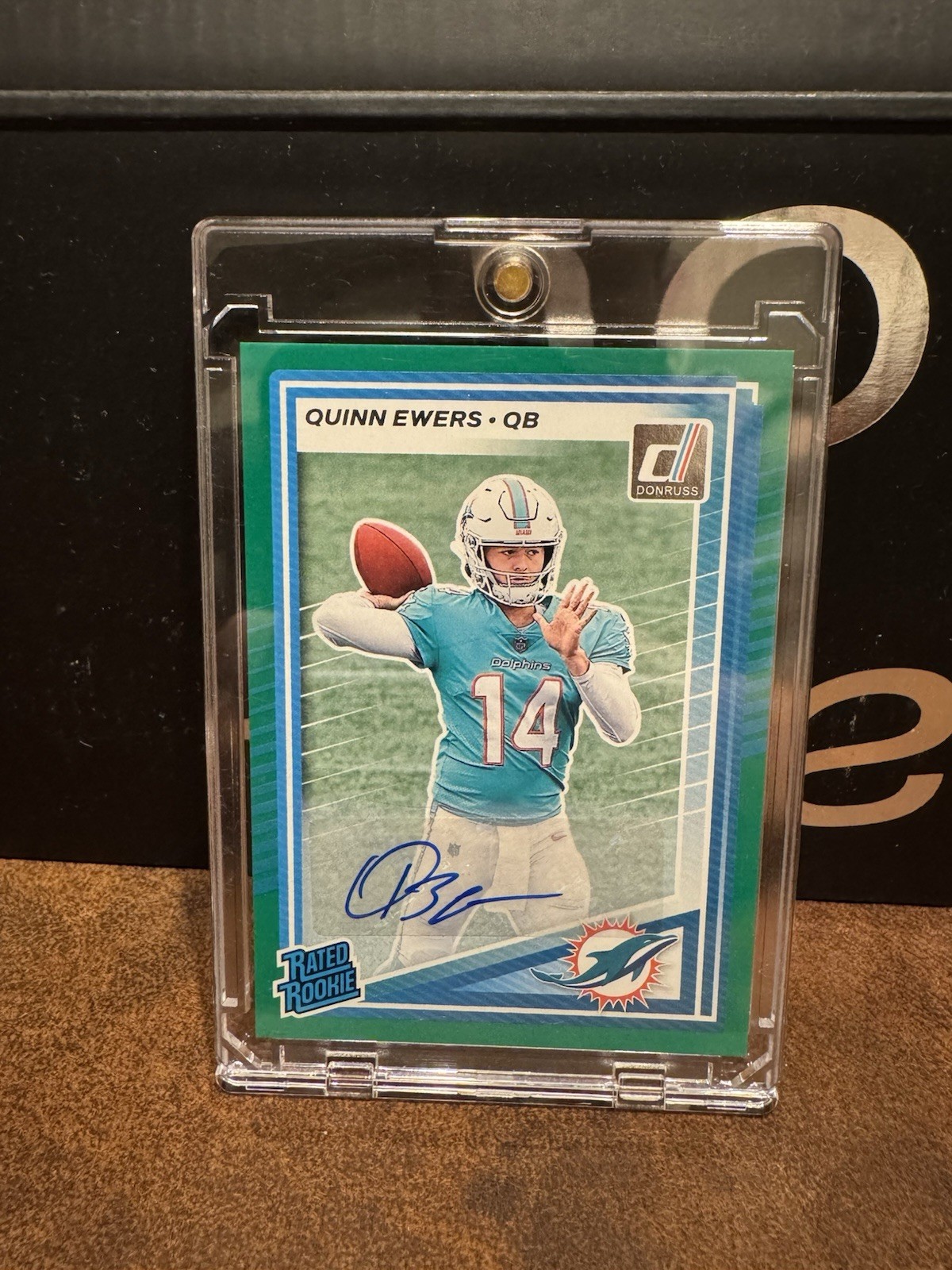 2025 Donruss Quinn Ewers Green Press Proof Rated Rookie Auto Dolphins #342