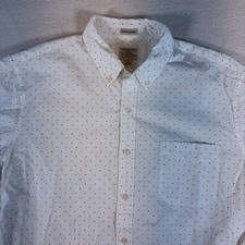 J. Crew Secret Wash Shirt Mens Large L Slim Untucked White Blue Dot Stretch FA20