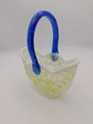 Fenton Uranium Custard Glass Basket Cobalt Handle UV Glow 7.5” USA