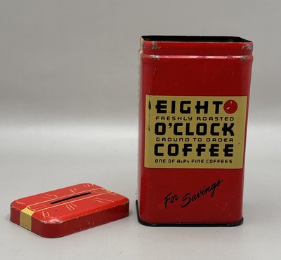 Vintage Eight O'Clock Coffee Tin Bank A&P Fine Coffees 4 Inch