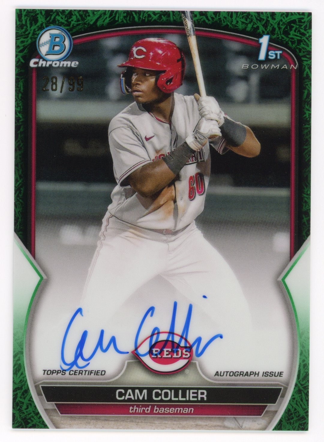 2023 Bowman 1st CAM COLLIER Chrome Green Grass Refractor Auto /99 Reds