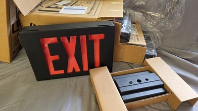 Lithonia Lighting LE S B 2 R 120/277 LED Exit Sign Red Letters Black Metal