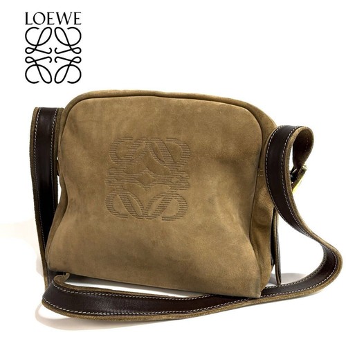 condition LOEWE suede leather anagram vintage shoulder bag brown beige gold har