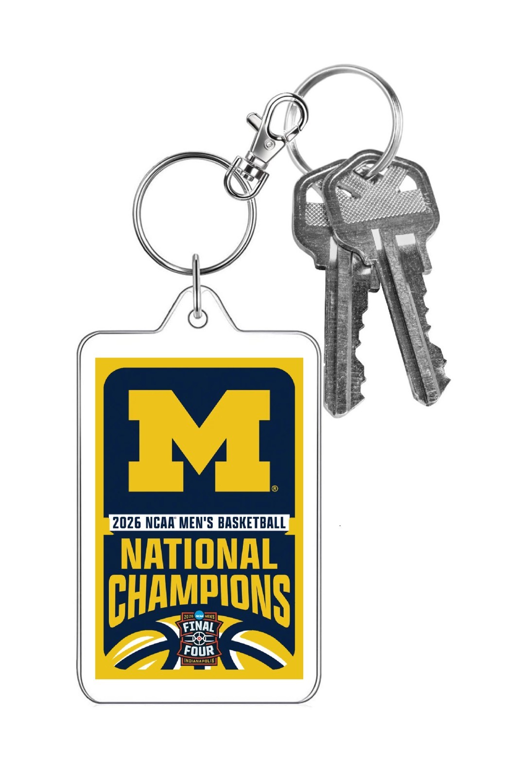 MICHIGAN WOLVERINES Photo Keychain NCAA College Basketball 2026 Champions Dual