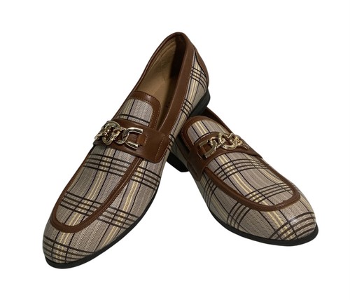 Jitai Plaid Print Unisex Italian Loafers Dress Shoes Size 10