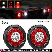 2Pcs 4" Round Red/White 16-LED Truck Trailer Brake Stop Turn Signal Tail Lights
