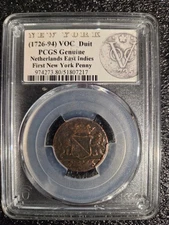 PCGS 1755 Dutch VOC “New York Penny” Colonial Copper Duit