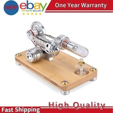 Stirling Engine Model, Working Single-Cylinder Brass & Quartz STEM Display