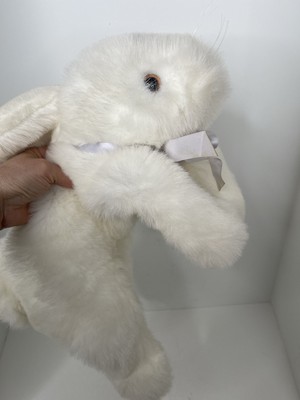 EDEN plush vintage white floppy bunny rabbit bow made Korea lying down Easter