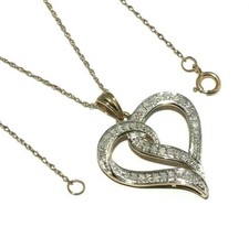 Damen 9ct Gelbgold Umschlungene Herzanhänger Mit Diamanten auf Einer Singapur