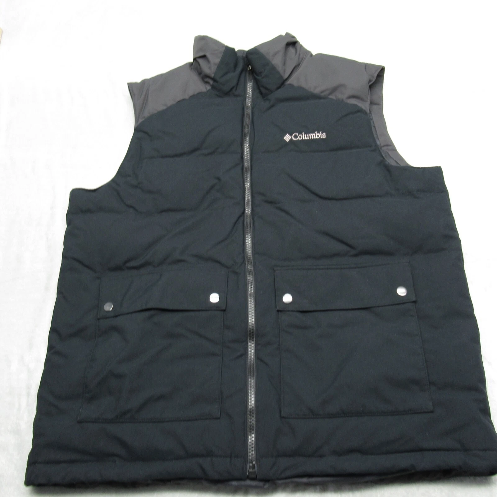 Columbia Down Vest Mens Large Black Winter Challenger Canvas 550 Fill Pocket Zip