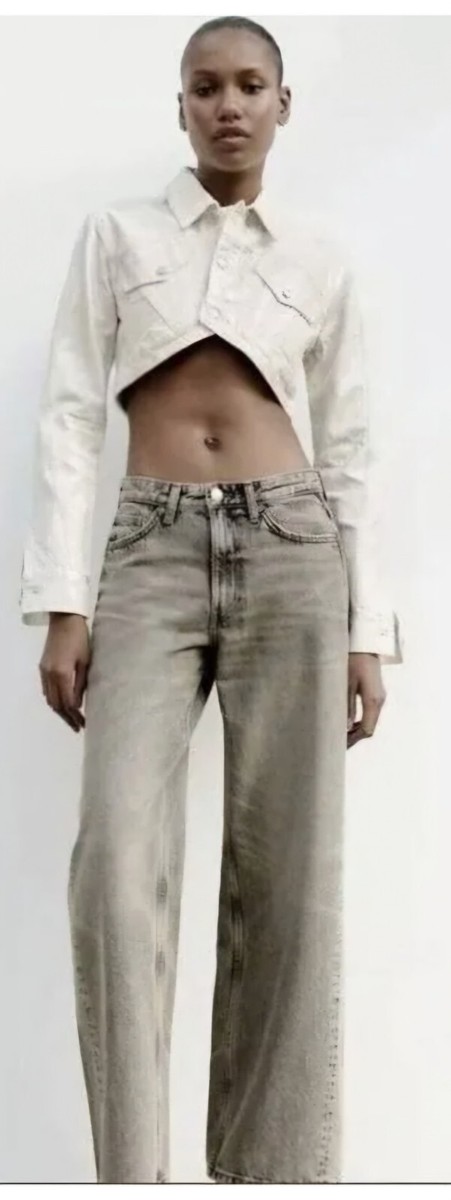 Womens Zara White & Silver Metallic Cropped Denim Jacket