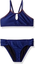 Splendid Girl's 240839 Chambray Cottage High Neck Bikini Set Swimwear Size 7