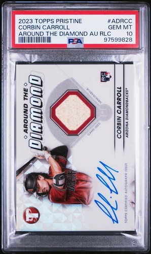 2023 TOPPS PRISTINE AROUND THE DIAMOND AUTO RELICS #ADRCC CORBIN CARROLL PSA 10