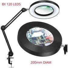 200MM Diam 120LED 8X Magnifying Glass for Reading Soldering with LED Light Stand