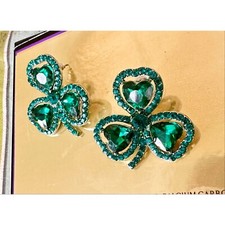 Shamrock Earrings Green Austrian Crystals Hearts Posts New St Patricks Day New