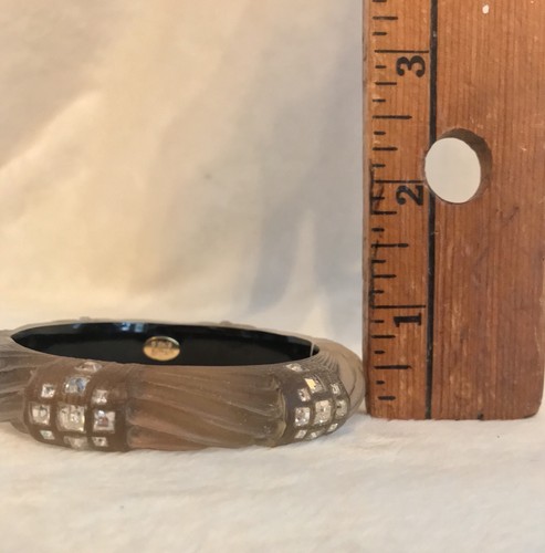 ALEXIS BITTAR Brown LUCITE Crystal Encrusted Sculptured Hinged Bracelet - Picture 11 of 12