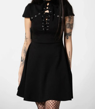 Killstar Tied Up Skater Dress Black Metal Detail Gothic Alternative KSRA004918