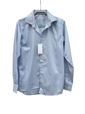 NWT Eton Slim Fit 39 15.5 Button Up Shirt Blue Pattern